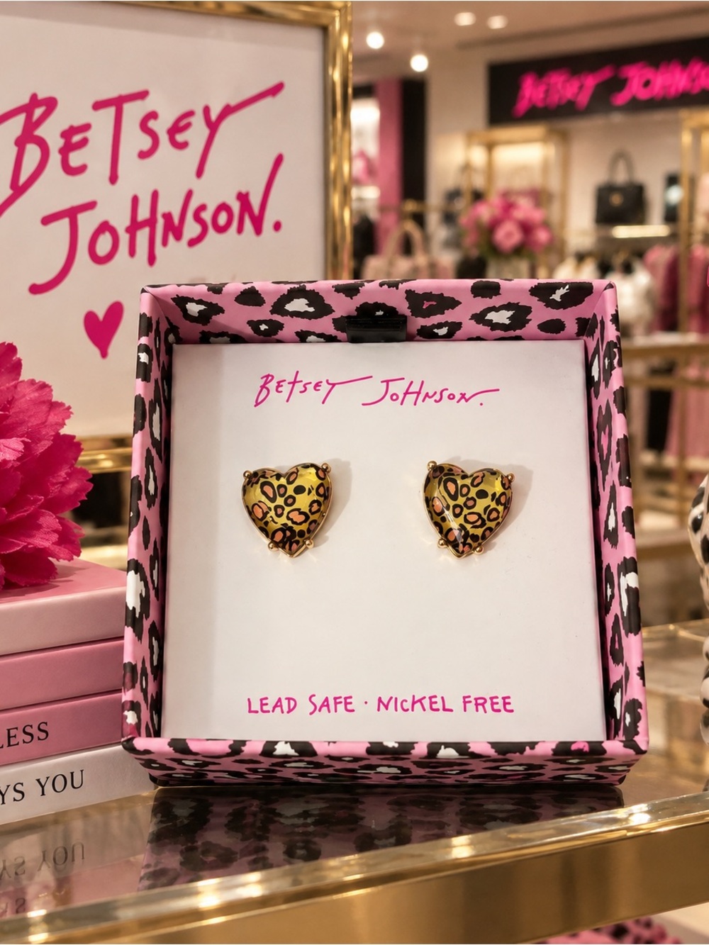 Betsey Johnson Yellow and Black Leopard Heart Earrings